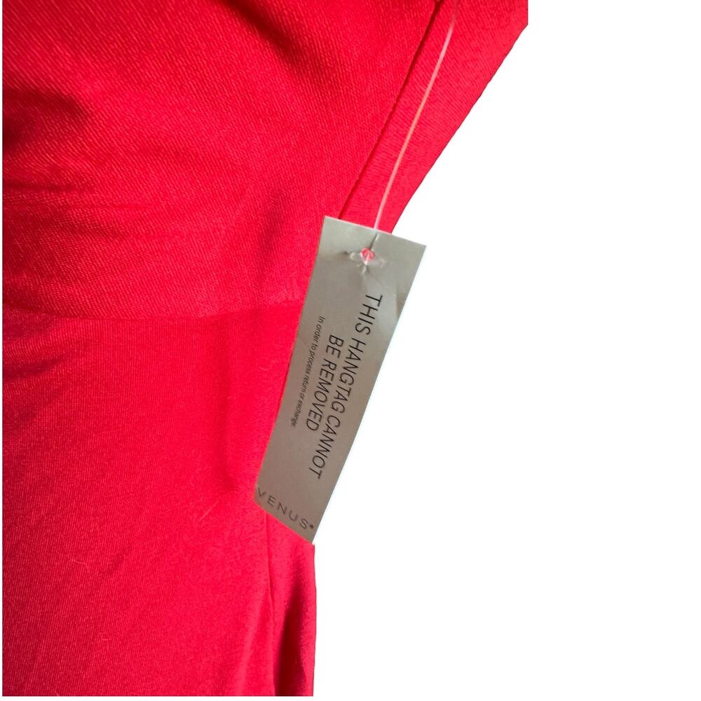 Venus Red Jumpsuit Womens Size 4 Ruffle Sleeve Wide Leg V Neck Formal Party NWT - Picture 9 of 12